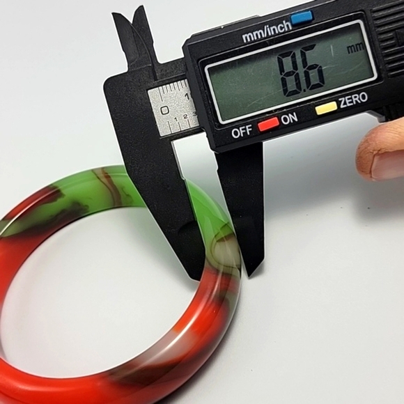 VTG Inspired Abstract Jade Bangle Chicken Blood Red & Golden Silk Glass Bracelet - Picture 9 of 11